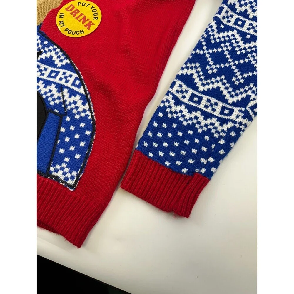 Jolly Sweaters Christmas Sweater‎ Deer Drink Pouch Camo Red Fair Isle Blue Large